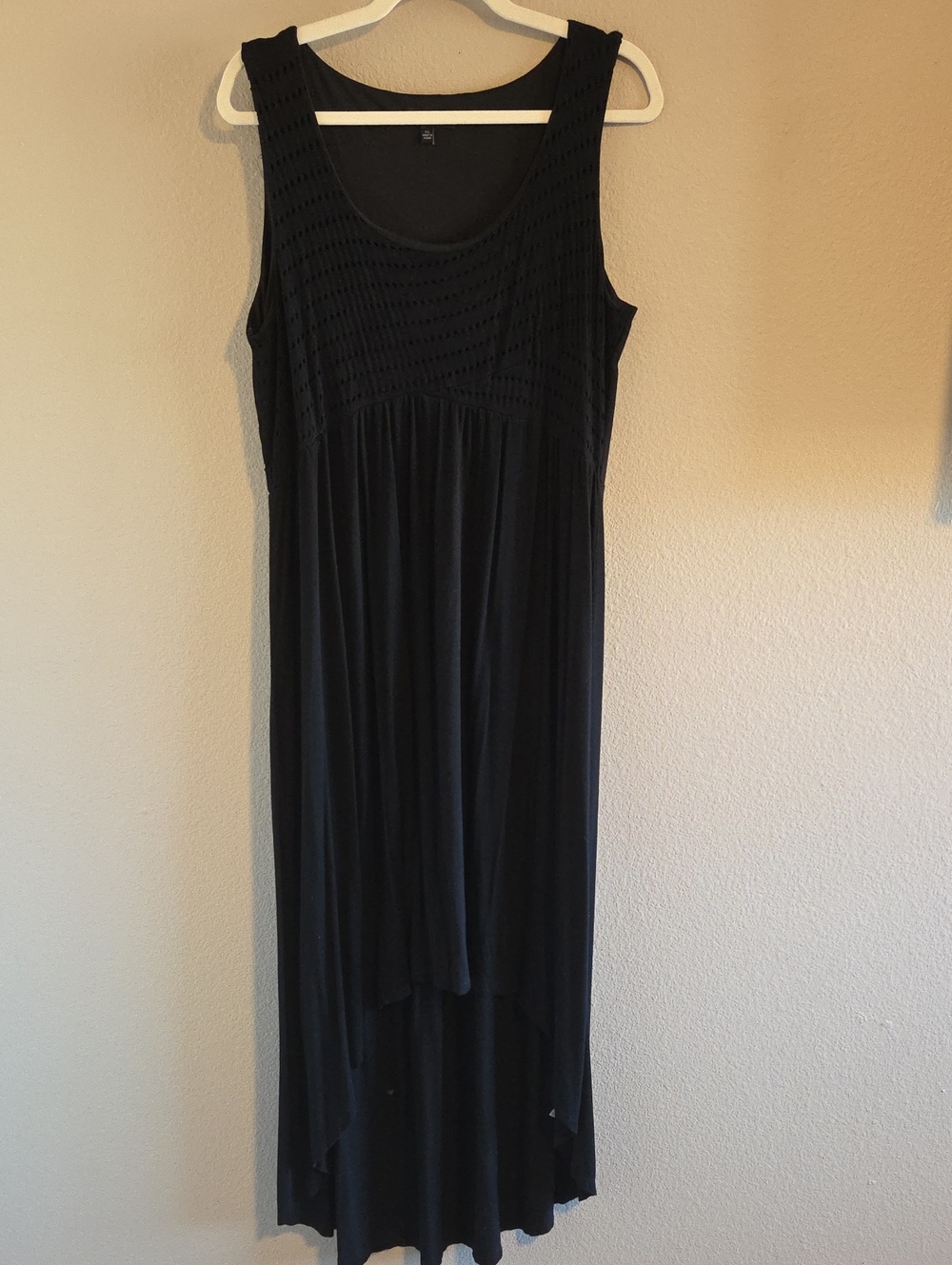 Spense Black Sleeveless High-Low Dress Crochet Yoke XL Maternity Friendly